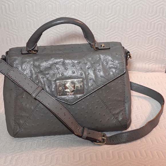 Kate Spade New York Shoulder Leather Bag Gray Top Handle Twist Lock - Picture 1 of 16